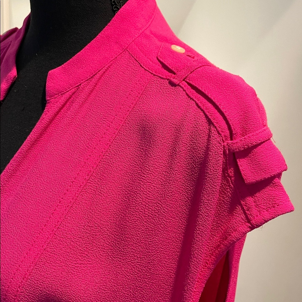 J.Crew Hot Pink PullOver Shift Dress Size S Patch Pockets Shoulder Tabs HighLow - Picture 3 of 15
